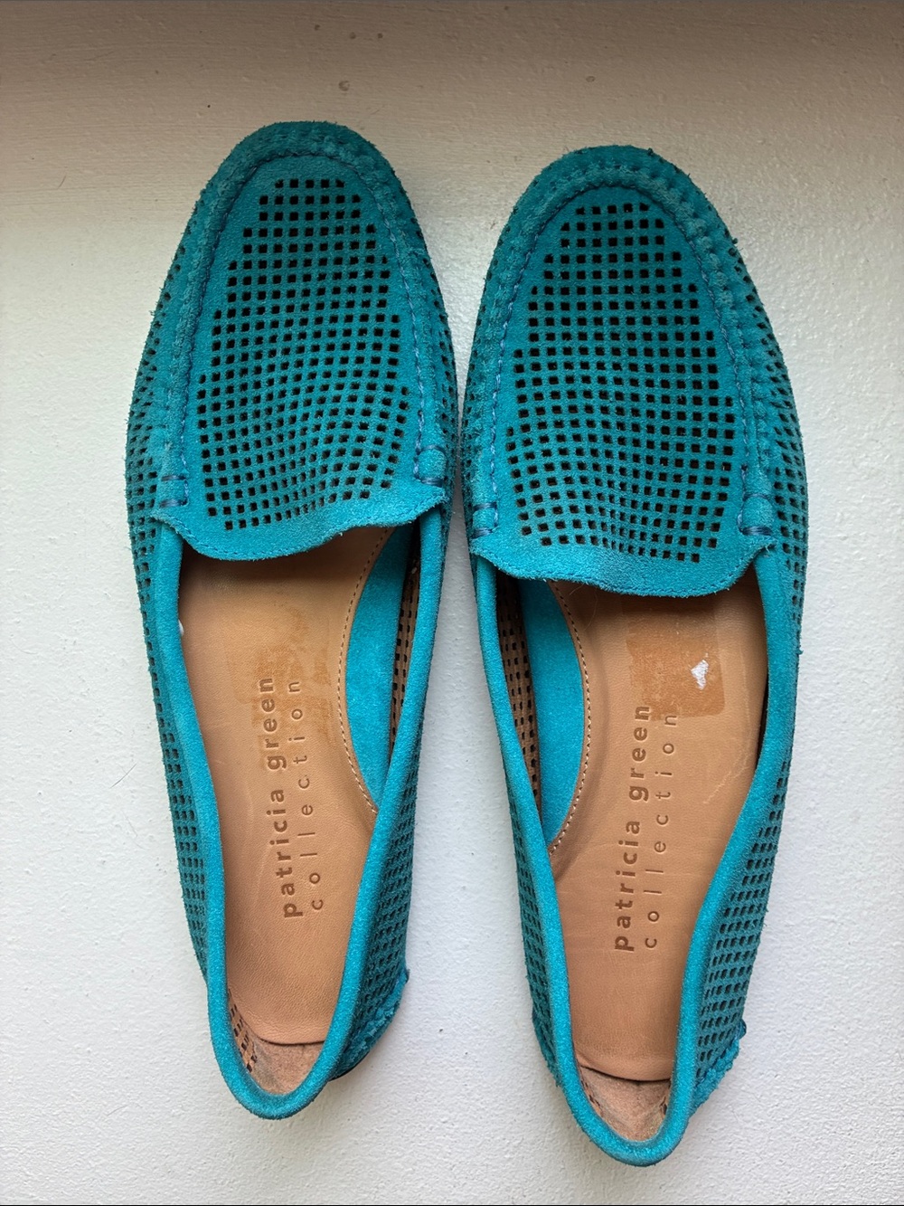 Patricia Green Collection Turquoise Perforated Suede Loafers